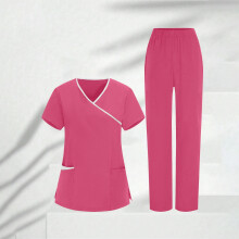 Women's Scrubs Set V-Neck Tunic and Pants Hot Pink