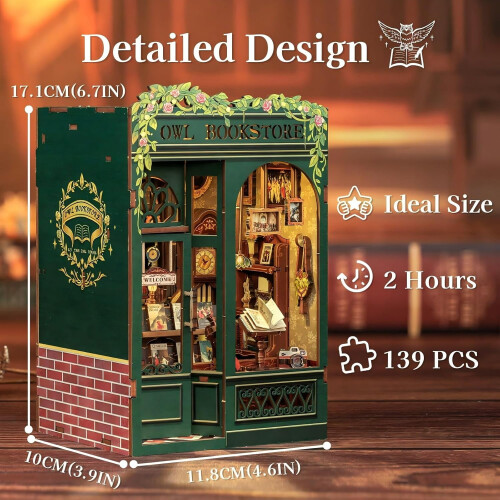 Κιτ Book Nook Ξύλινο 3D Παζλ Μίνι Βιβλιοθήκη 139 τεμαχίων 2