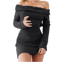 Vestido suéter feminino ombro a ombro, justo ao corpo, manga longa e modelagem slim.