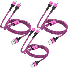 USB-C Cable 2-in-1 Nylon Braided 3A Fast Charging 4FT 3-Pack