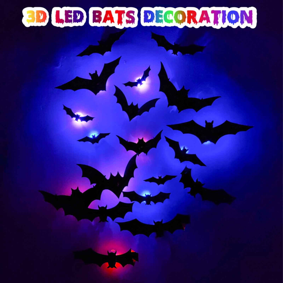 Bats Wall Decor Lighted 3D Pvc Stickers 24 Pack 9399596799278