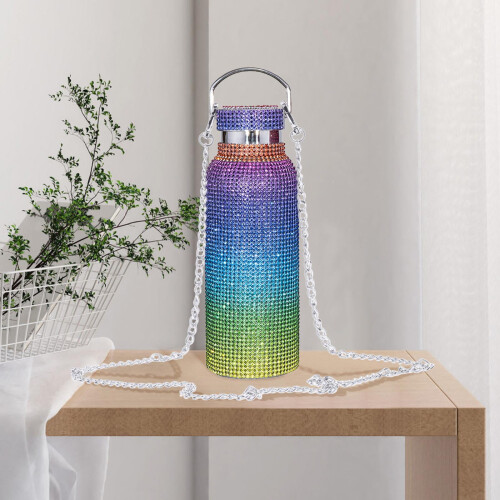 Garrafa de água com isolamento a vácuo, glitter e corrente, 500ml 1