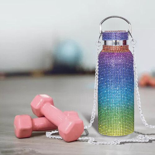 Garrafa de água com isolamento a vácuo, glitter e corrente, 500ml 2