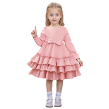 Rosa prinsessekjole for jenter 4-6 år, lange ermer med rysjer