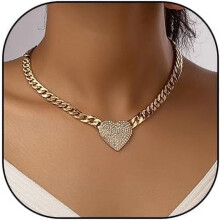 Heart Pendant Necklace for Women Gold Silver Rhinestone CZ