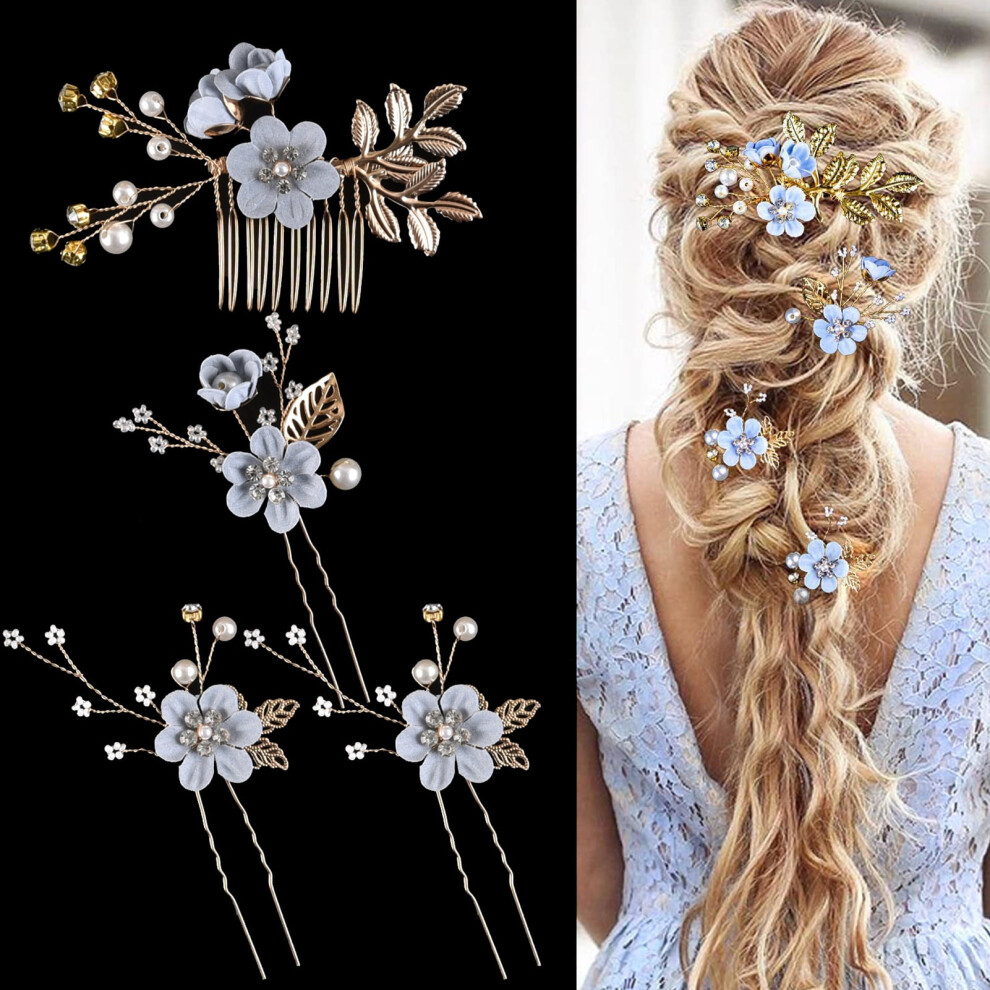 Faux Pearl Flower Hairpins Set 4 Pieces