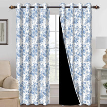Mizhona blackout curtains blue floral rustic set of 2 52x84