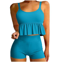 Costum de baie tankini pentru femei cu top scurt și volane