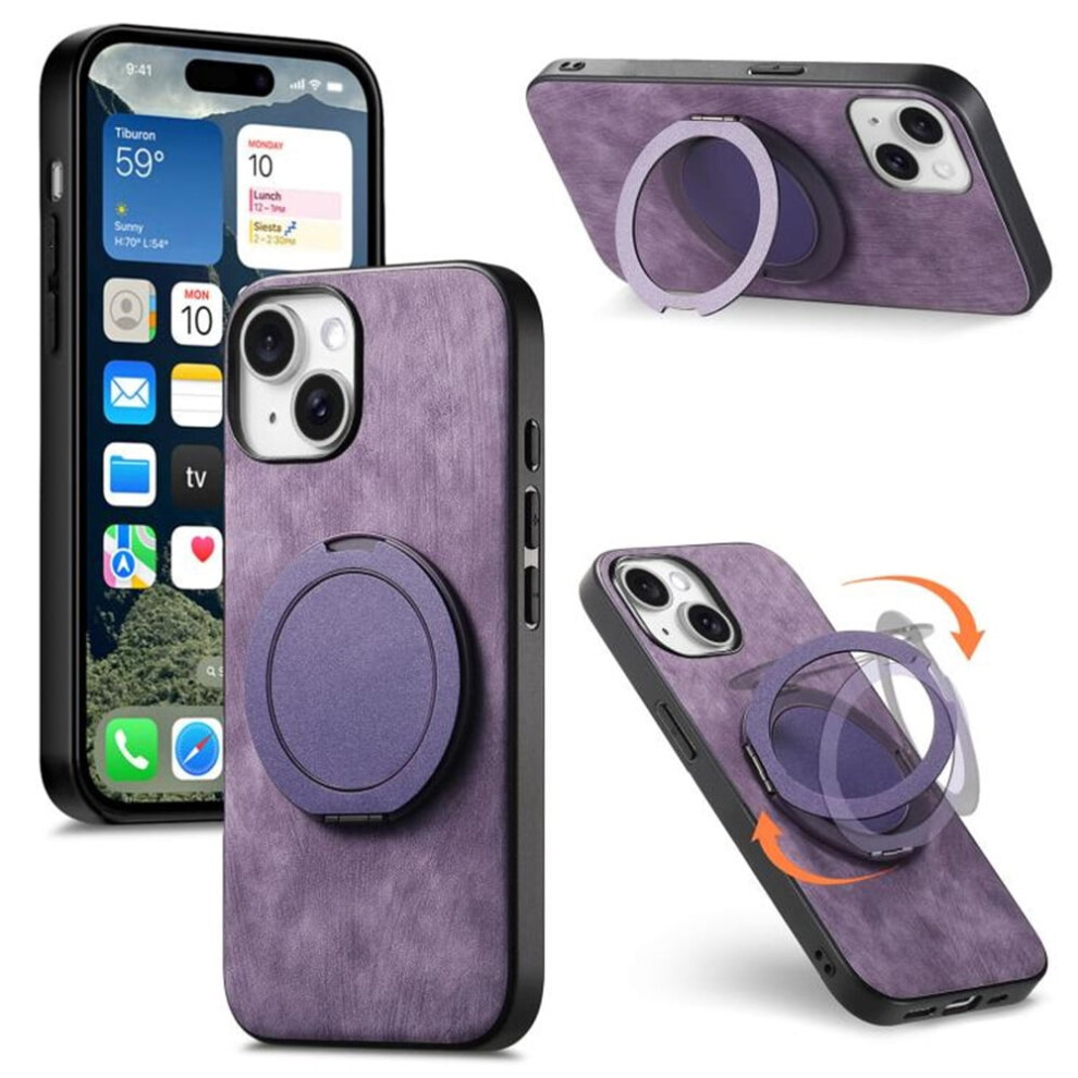 Iphone 15 Retro Leather Rotating Stand Case Purple 968604545399