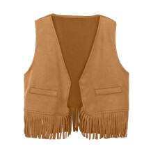Kids Western Cowboy Vest with Fringe and Tassels Khaki Size