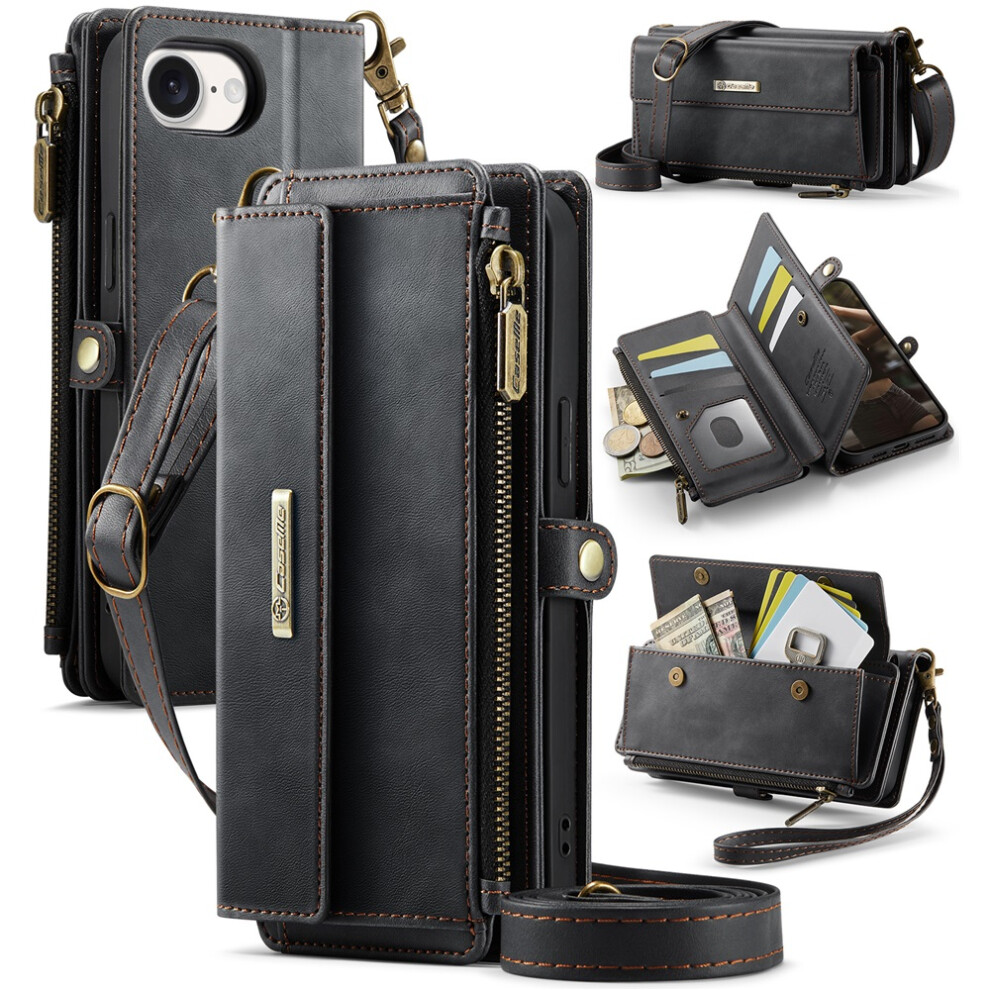 Caseme Iphone 16E Wallet Case Rfid-Blocking Pu Leather Black 968604544828