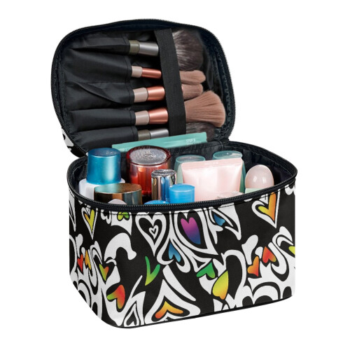 Draagbare make-uptas organizer van polyester met dubbele ritssluiting, groot formaat