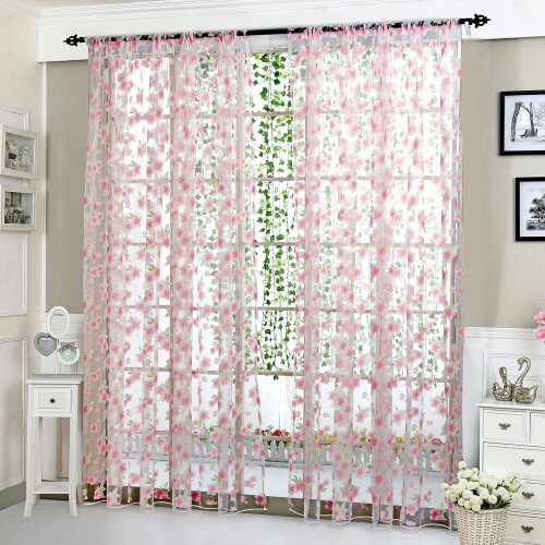 Peach Blossoms Voile Curtains Pink Semi-Sheer