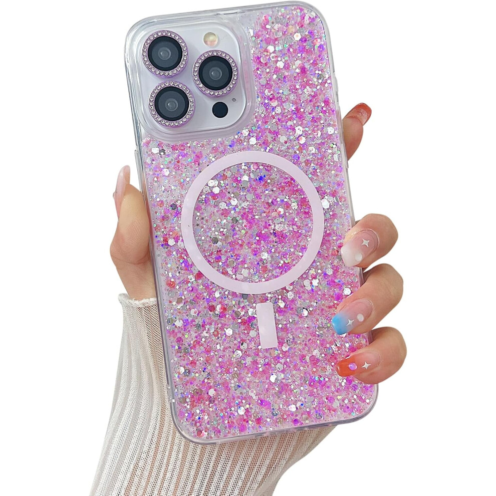 Iphone 14 Plus Magnetic Clear Glitter Sequin Case Red 968604524714