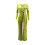 Macacão feminino verde liso com decote em V e mangas compridas. 3
