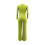 Macacão feminino verde liso com decote em V e mangas compridas. 6
