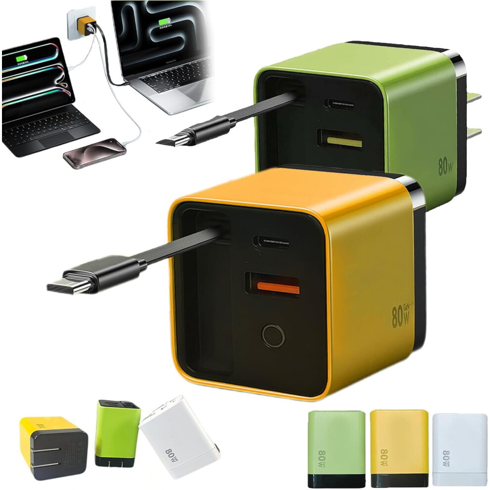 3-In-1 Retractable Charger Type-C + 2 Usb Ports 80W 939152688890