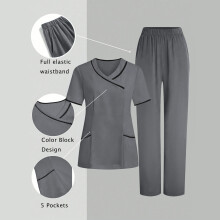 Black women's scrub set V-neck tunic and pants M