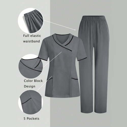 Black women's scrub set V-neck tunic and pants M
