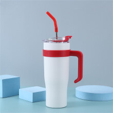 Pink Stainless Steel Tumbler with Handle and 2-in-1 Straw