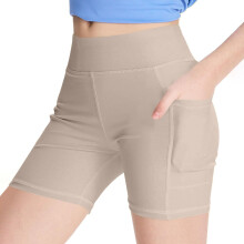Biker Shorts for Girls Khaki High Waisted with Pockets 6-7