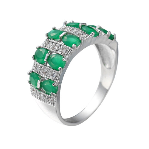 Diamond Ring Geometric Double Row Full Zircon Size 6-10