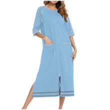 Women's Full-Zip Robe with 3/4 Sleeves, Color Block, Side