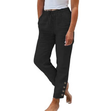 Women's linen palazzo pants with pockets black S-5XL