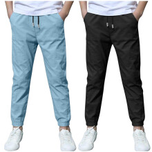Boys Linen Pants Summer Chino Drawstring Trousers Black 2