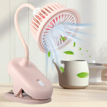 Ventilador de mesa com clipe, haste flexível, 3 velocidades, recarregável.