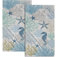 Blue Coral Hand Towels Set of 2 28x14 Inch