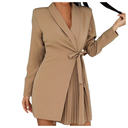 Lässiges, elegantes, einfarbiges Damenkleid mit langen Ärmeln und 1