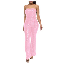 Women's sequin strapless romper with high waist belt