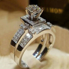Women's 925 Silver White Sapphire Wedding Ring Set