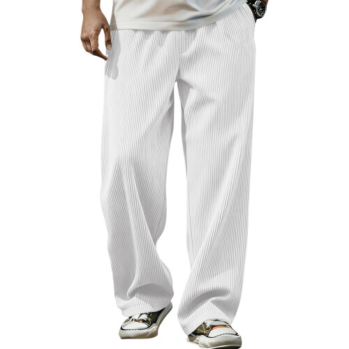 Men's Straight-Leg Pants Ribbed Waist White XL 1