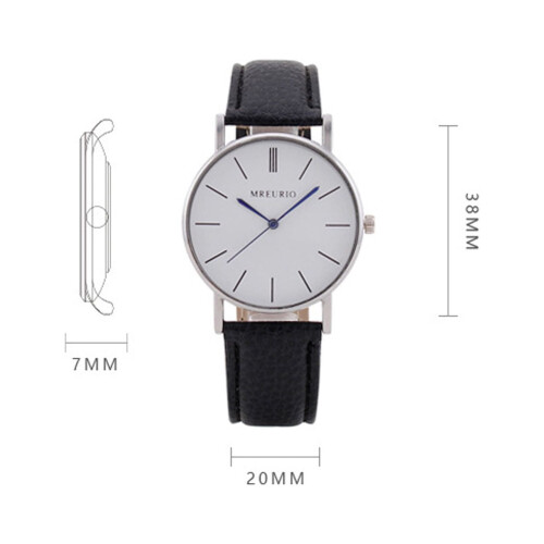 Men's Quartz Watch Silver Case Leather Strap Minimalist 1