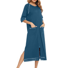 Silk Robe for Women Winter Warm Nightgown Dark Blue S