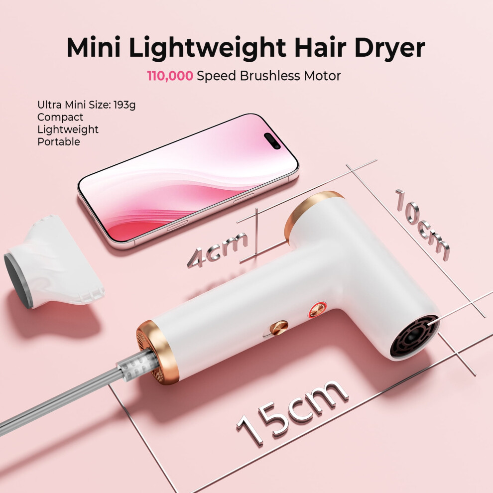 Mini Hair Dryer Brushless Motor Ionic Tech 110000 RPM