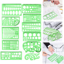 Geometric Drafting Stencils and Clear Green Ruler Set 11