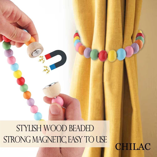 Boho Curtain Tiebacks Magnetic Wood Bead 4-Pack 1