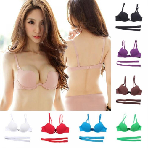 Women'S Deep U Low-Cut Bra Lowcut Convertible Halter Multi-Point Push-Up Bra 32-38B 2