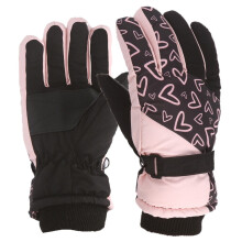 Pink Kids Ski Gloves Windproof Warm One Size for Ages 5-9