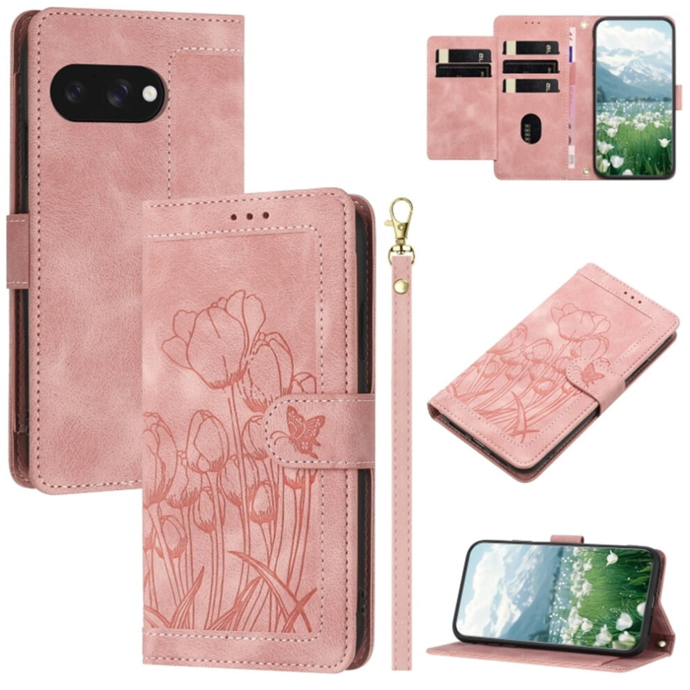 Tulip-Embossed Leather Flip Wallet Case For Google Pixel 9A 9122141630722