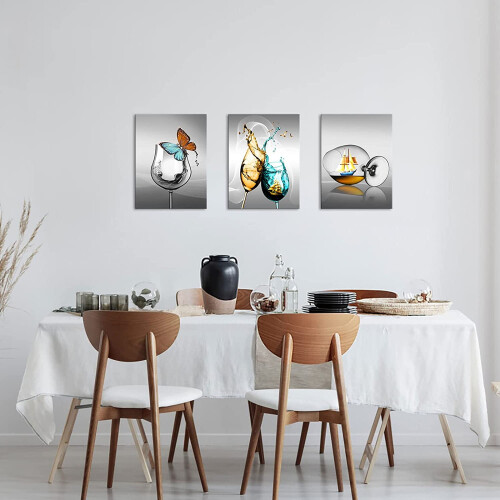Ensemble de 3 tableaux sur toile gris vin papillon voilier 2