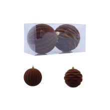 Flocked Christmas Balls 10cm Brown 2pcs