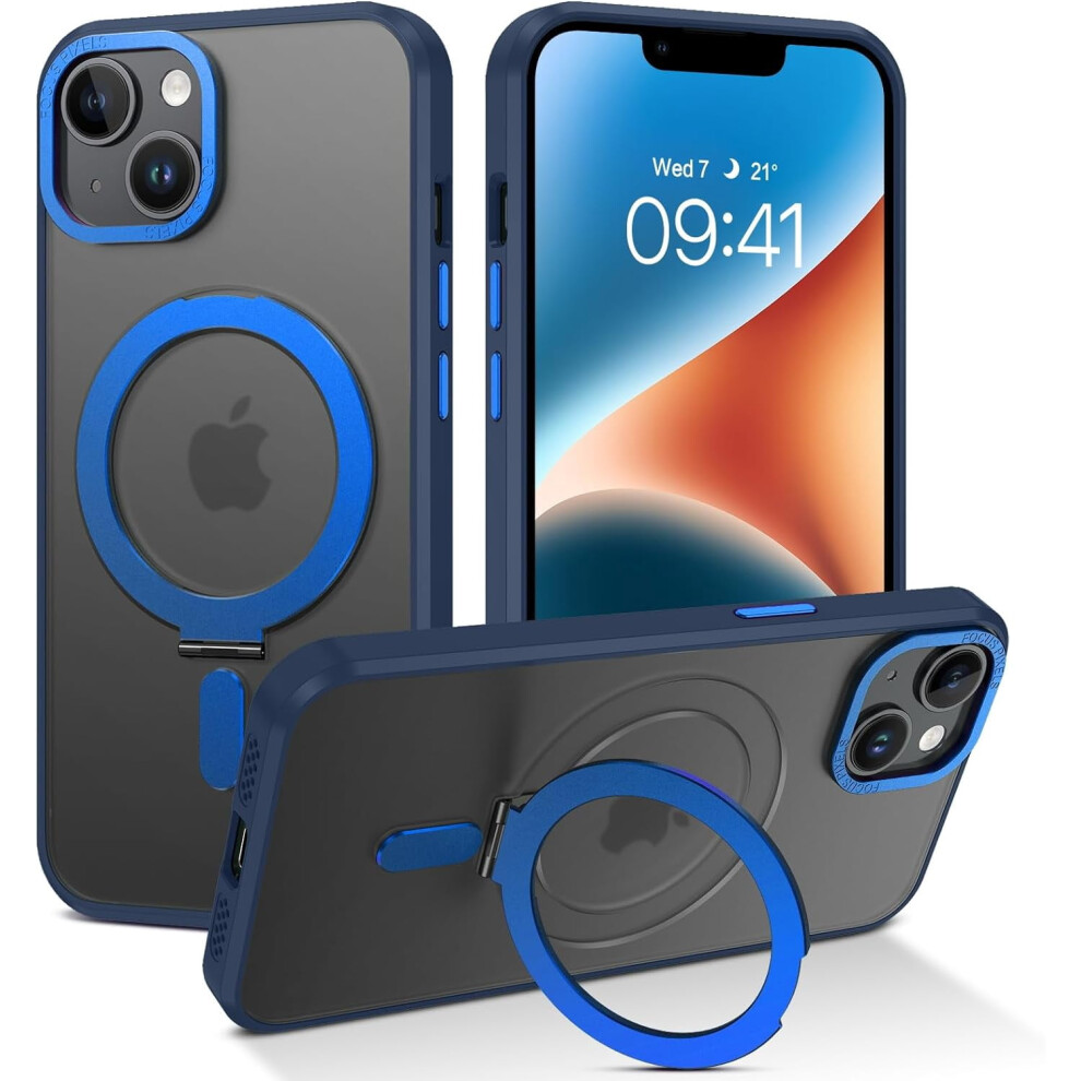 Iphone 13/14 Slim Shockproof Kickstand Case Navy Blue 913211555262