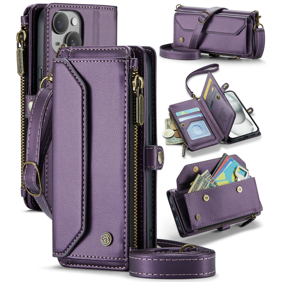 Caseme Leather Wallet Case For Iphone 15 6.1-Inch Purple 913211543634