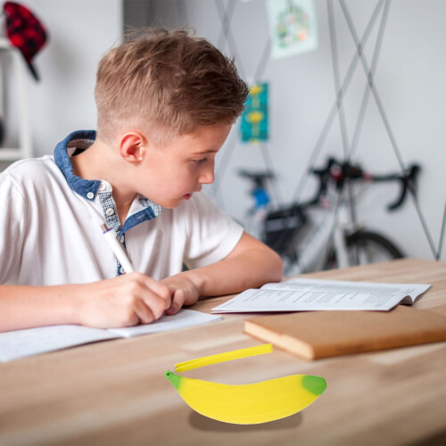 Trousse à crayons en silicone jaune banane grande capacité 1