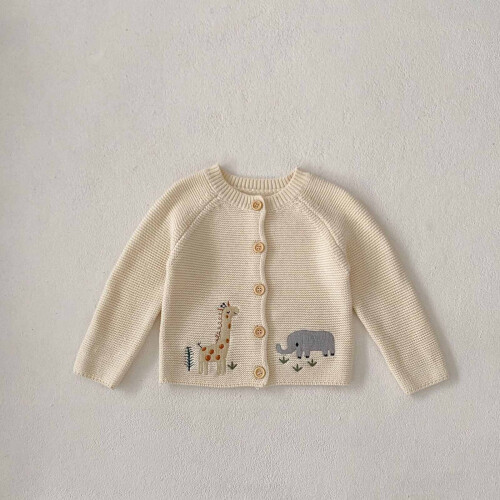 Kindervest met giraffenprint, wit, lange mouwen 1