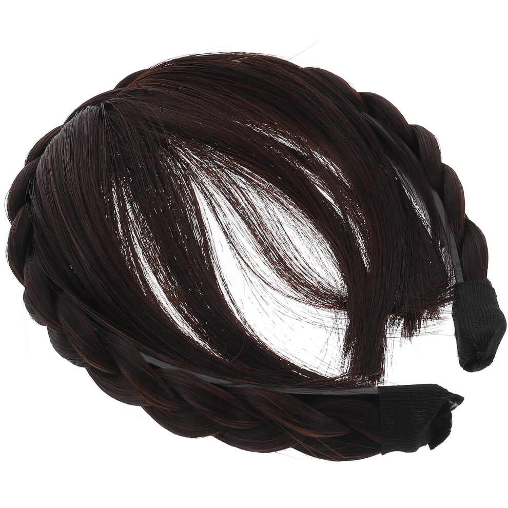 Brown Synthetic Wig Headband with Bangs 7 Inch